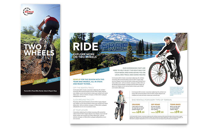 Bike Rentals & Mountain Biking - Tri Fold Brochure Template Design
