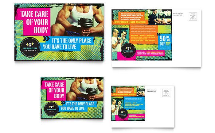Strength Training Postcard Template Design
