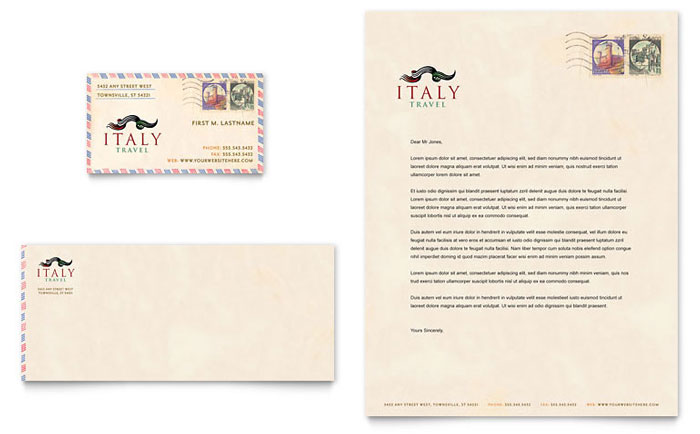 Business Card & Letterhead Template Design - Italy Travel