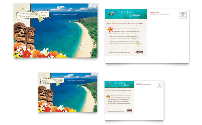 Hawaii Travel Vacation Postcard Template Design