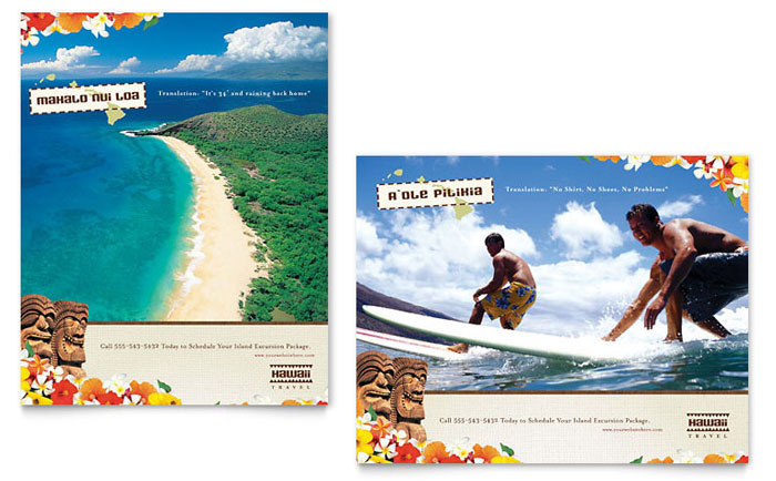 Hawaii Travel Vacation Poster Template Design
