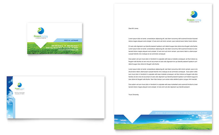 Green Living & Recycling Business Card & Letterhead Template Design