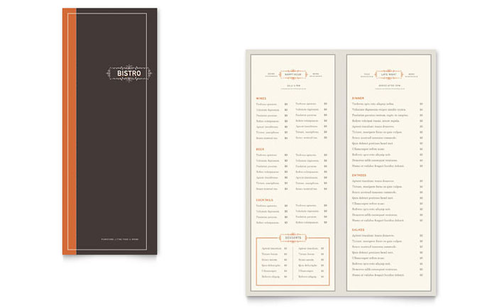 bistro bar take out brochure template design