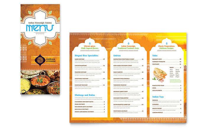 indian restaurant take out brochure template design