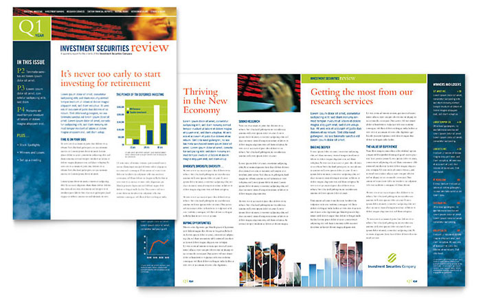 investment securities company newsletter template design