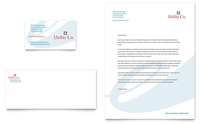utility energy company business card letterhead template design