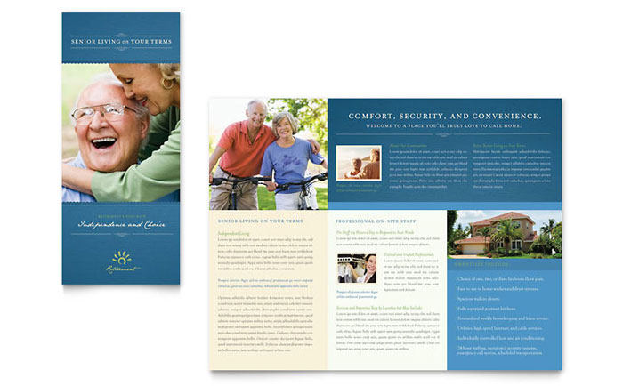 senior living community tri fold brochure template design