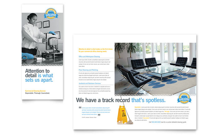 janitorial office cleaning tri fold brochure template design