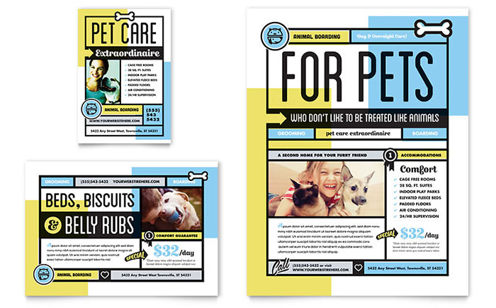 pet boarding flyer ad template design