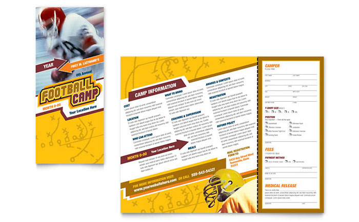 football sports camp brochure template design
