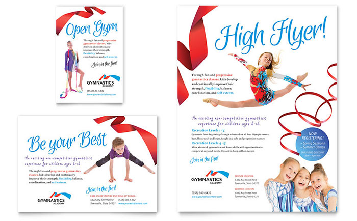 gymnastics flyers templates designs sample layouts flyers sports academy