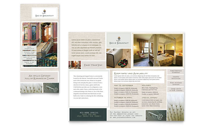 bed breakfast motel tri fold brochure template design
