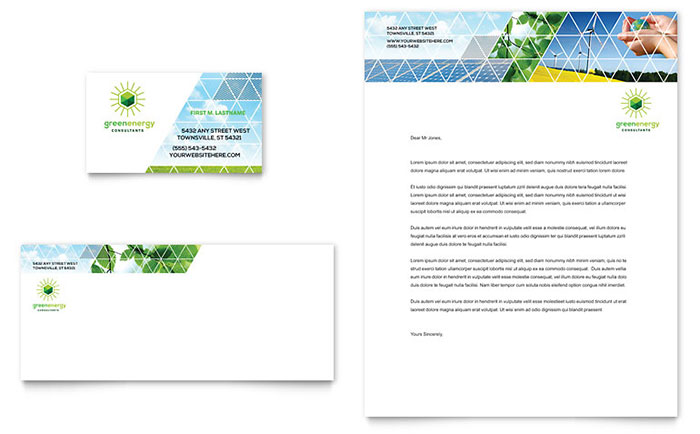 green energy consultant business card letterhead template design