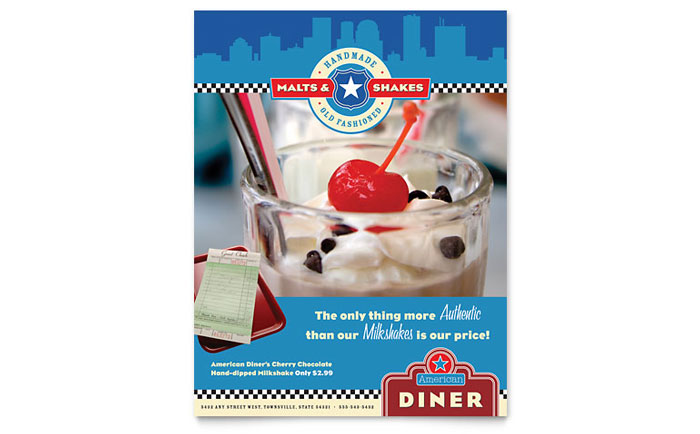american diner restaurant flyer ad template design