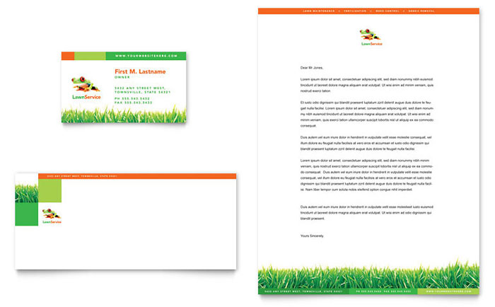 Lawn Maintenance Business Card Letterhead Template Design