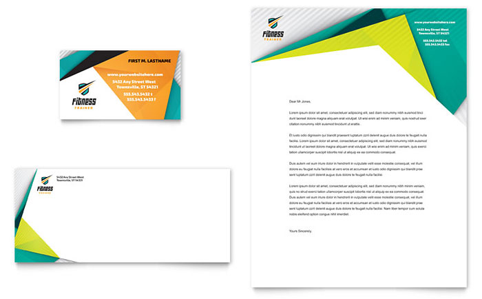 Fitness Trainer Business Card Letterhead Template  Design 